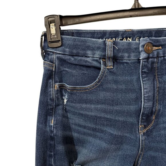 American Eagle Womens Curvy High-Waisted Distressed Jeggings Skinny Dark Wash 6 - Picture 4 of 9